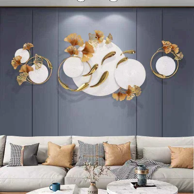 Pendentif en métal doré créatif, décoration murale moderne en forme de feuilles de gingko, décor mural